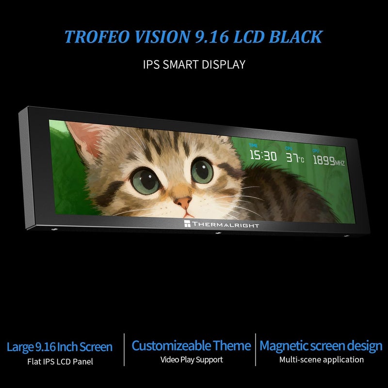 Thermalright Trofeo Vision 9.16 LCD Black, 9.16-inch Full-Color LCD Magnetic Display Screen, 1920x480 Resolution, Easy to Install,Master CPU/GPU Temperature(Black) - Image 2